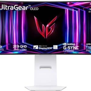 LG 34GS95QE 34-inch Ultragear OLED Curved Gaming Monitor WQHD 1440p 800R 240Hz 0.03ms AMD FreeSync Premium Pro NVIDIA G-Sync HDMI 2.1 DisplayPort Tilt/Height/Swivel Stand White