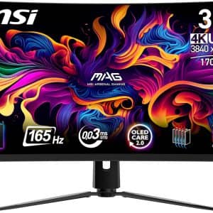 MSI MAG 321CUP QD-OLED 32-inch 3840 x 2160 (UHD) Computer Monitor, 165Hz, Adaptive-Synch, HDMI, DP Port, VESA Mountable, Tilt, Speaker, 0.03ms, Black
