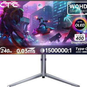 KTC 27-inch OLED Gaming Monitor QHD 2560x1440P, 240Hz, 0.03ms GTG, 1.5M:1 Contrast Ratio, DisplayHDR True Black 400, 65W USB Type-C, Dual Speakers, Comes with Type-C, HDMI & DP Cables Included