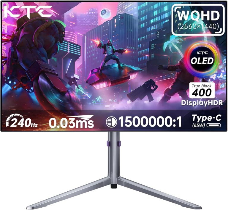 KTC 27-inch OLED Gaming Monitor QHD 2560x1440P, 240Hz, 0.03ms GTG, 1.5M:1 Contrast Ratio, DisplayHDR True Black 400, 65W USB Type-C, Dual Speakers, Comes with Type-C, HDMI & DP Cables Included