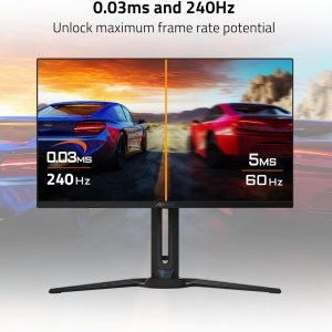 GIGABYTE AORUS FO27Q2 27″ QD-OLED Gaming Monitor, QHD, 2560×1440, 240Hz, 0.03ms GTG, Type C KVM, HDMI, DP, Type C, AMD FreeSync Premium Pro, Height Adjustable, SA, Black