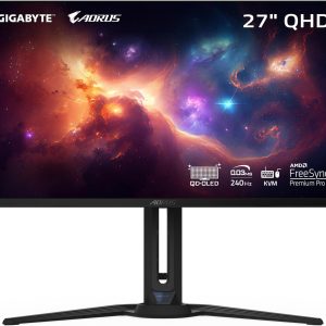 GIGABYTE AORUS FO27Q2 27" QD-OLED Gaming Monitor, QHD, 2560x1440, 240Hz, 0.03ms GTG, Type C KVM, HDMI, DP, Type C, AMD FreeSync Premium Pro, Height Adjustable, SA, Black