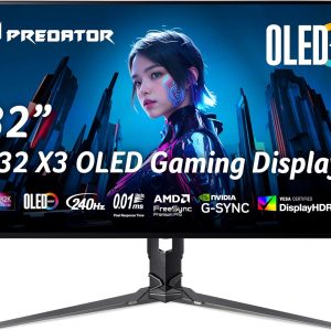 Acer Predator X32 X3 | 31.5" UHD 3840 x 2160 OLED Gaming Monitor | AMD FreeSync Premium Pro | 480Hz at 1920 x 1080 (DFR) | Up to 0.01ms | 1000nits @ HDR 3% | USB Type-C, 1 x DP 1.4 & 2 x HDMI 2.1