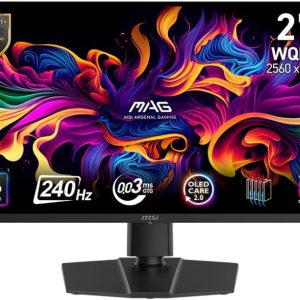 MSI MAG 271QP QD-OLED X24 27-inch 2560 x 1440 (QHD) Gaming Monitor, 240Hz, Adaptive-Synch, HDMI, DisplayPort, VESA Mountable, Tilt, Height Adjustable, Speaker, 0.03ms, Black