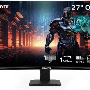 GIGABYTE GS27QC 27" 165Hz 1440P Curved Gaming Monitor, 2560 x 1440 VA 1500R Display, 1ms (MPRT) Response Time, HDR Ready, FreeSync Premium, 1x Display Port 1.4, 2X HDMI 2.0,Black