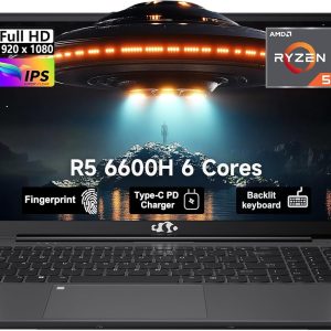 NIMO 15.6" IPS FHD-Gaming-Laptop, 6 Cores AMD Ryzen 5 6600H 32GB DDR5 RAM 1TB SSD (Beat i7-1165G7, Up to 4.5GHz) AMD Radeon 660M GPU-Computer with 100W Type-C Backlit Keyboard Fingerprint