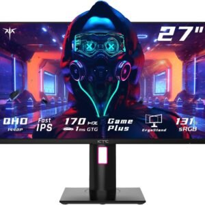 KTC 27″ 1440p 170Hz Gaming Monitor, 2K QHD 1ms GTG Fast IPS, HDR, HDMI/USB C/DP, FreeSync & G-Sync, Swivel Tilt Height Pivot Adjustable, H27T22