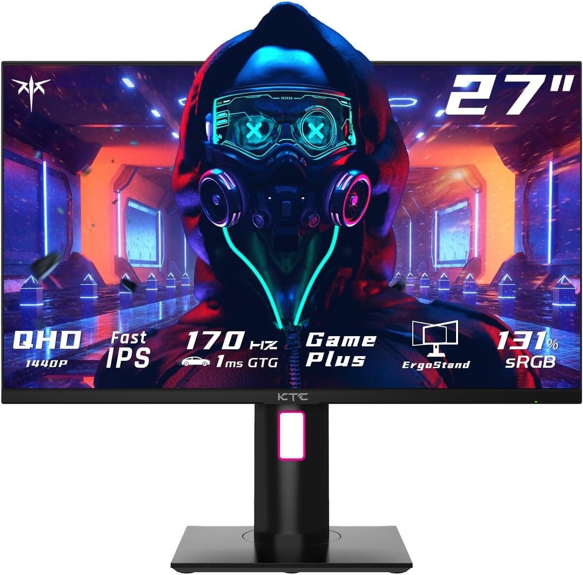 KTC 27″ 1440p 170Hz Gaming Monitor, 2K QHD 1ms GTG Fast IPS, HDR, HDMI/USB C/DP, FreeSync & G-Sync, Swivel Tilt Height Pivot Adjustable, H27T22