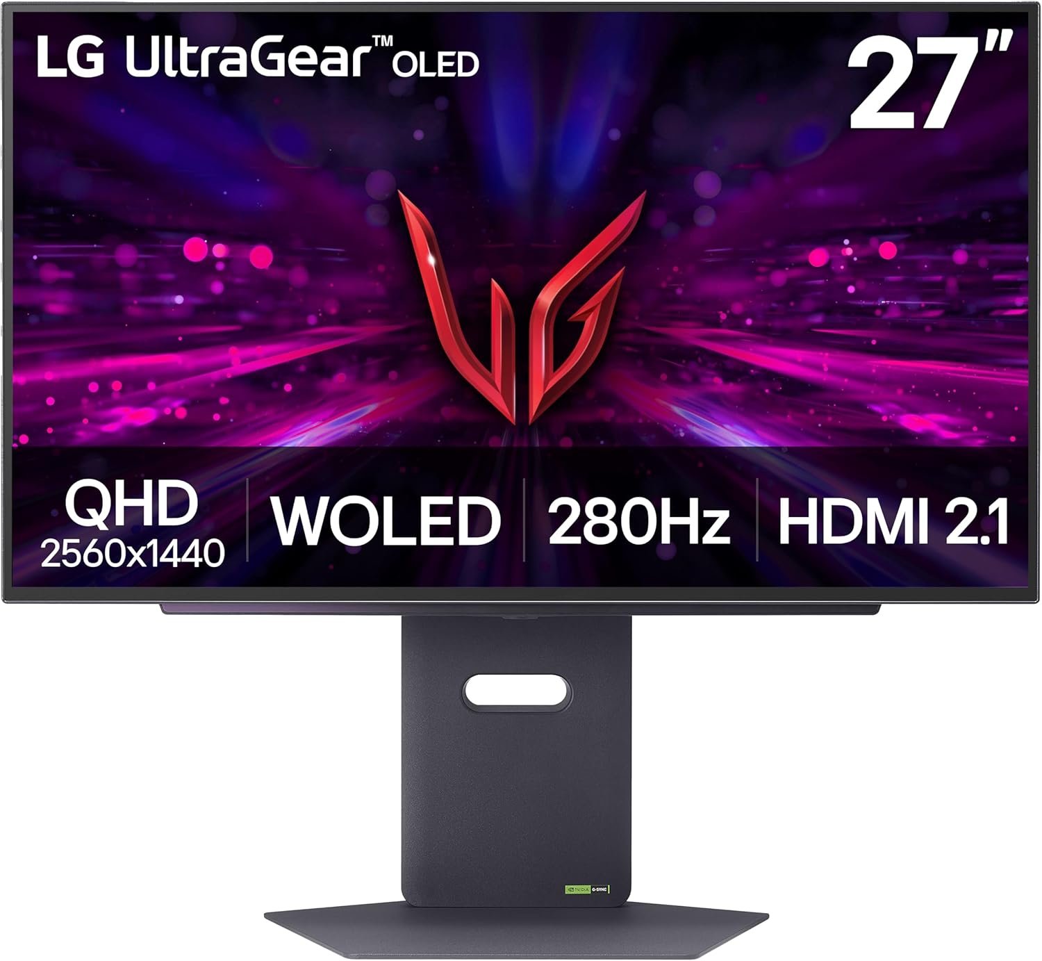 LG 27GX700A-B 27-inch Ultragear QHD (2560 x 1440) OLED Gaming Monitor, 280Hz, 0.03ms, NVIDIA G-Sync, AMD FreeSync Premium Pro, VESA DisplayHDR TrueBlack500, with up to DCI-P3 99.5%, HDMI 2.1, Black