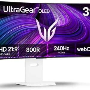 LG 39GX90SA-W 39-inch Ultragear WQHD (3440 x 1440) OLED Curved Gaming Monitor 240Hz, 1ms, NVIDIA G-Sync Compatible, AMD FreeSync Premium, VESA DisplayHDR True Black 400, webOS, USB Type-C, White