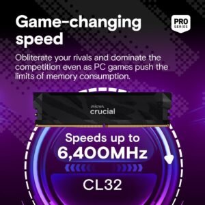 Crucial T500 Gen4 2TB SSD, Up to 7,300MB/s Read Plus DDR5 Pro OC CL32 RAM 32GB Kit (2x16GB), 6400MHz CL32, Black – Storage & Memory Bundle