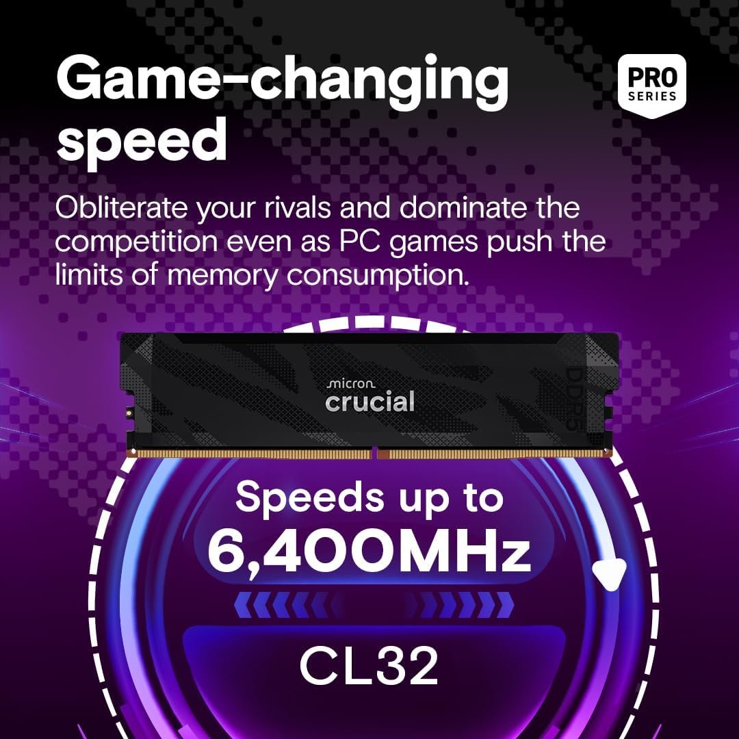 Crucial T500 Gen4 2TB SSD, Up to 7,300MB/s Read Plus DDR5 Pro OC CL32 RAM 32GB Kit (2x16GB), 6400MHz CL32, Black - Storage & Memory Bundle - Image 2