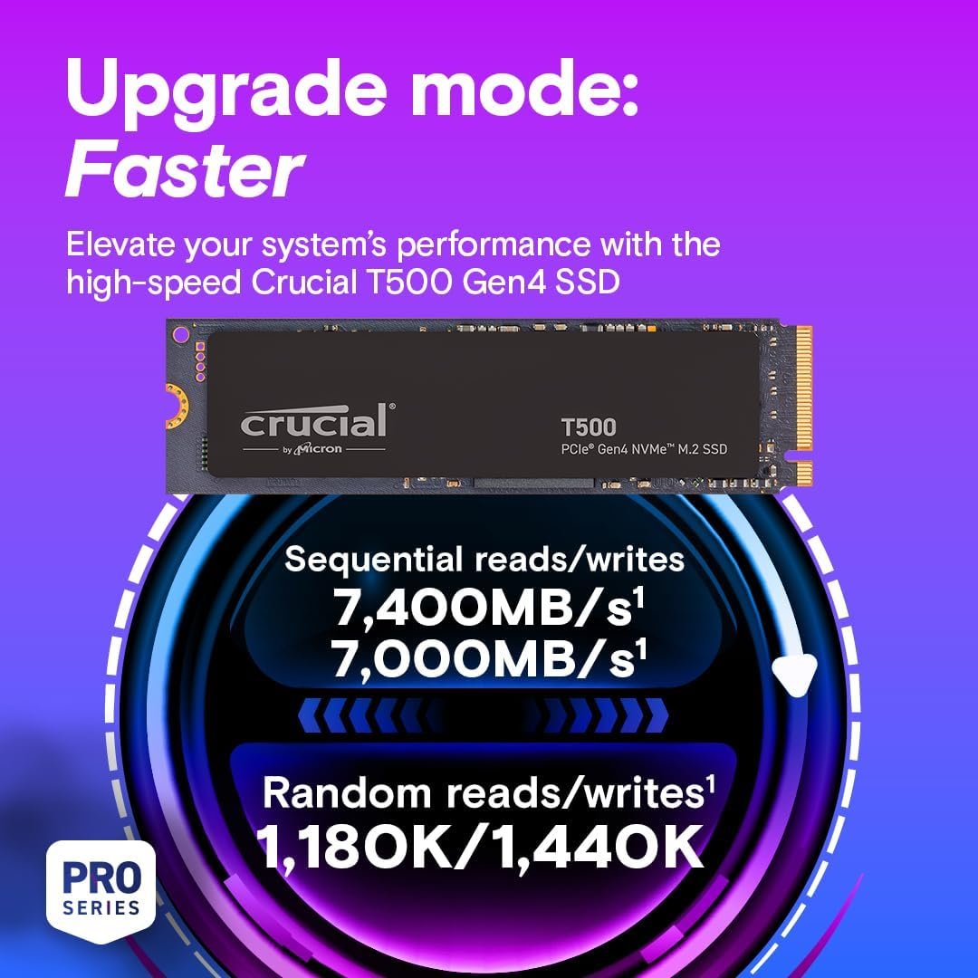 Crucial T500 Gen4 2TB SSD, Up to 7,300MB/s Read Plus DDR5 Pro OC CL32 RAM 32GB Kit (2x16GB), 6400MHz CL32, Black - Storage & Memory Bundle - Image 3