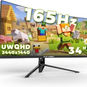 34-Inch Curved Gaming Monitor UWQHD 3440 x 1440 Up to 165Hz Curved 1500R – PIP/PBP, 1ms(MPRT), HDR, 300nits, sRGB 99%, DCI-P3 95%,FreeSync,HDMIx2,DP1.4 x2 (DP Cable Included)