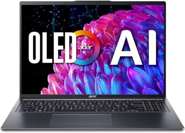Acer Swift Go Laptop: 16″ OLED (3200 x 2000) 120Hz Display, Intel Ultra 5 125H, 8GB RAM, 512GB SSD, Intel Evo AI certified, Windows 11 Home, WiFi 6E, USB-C.